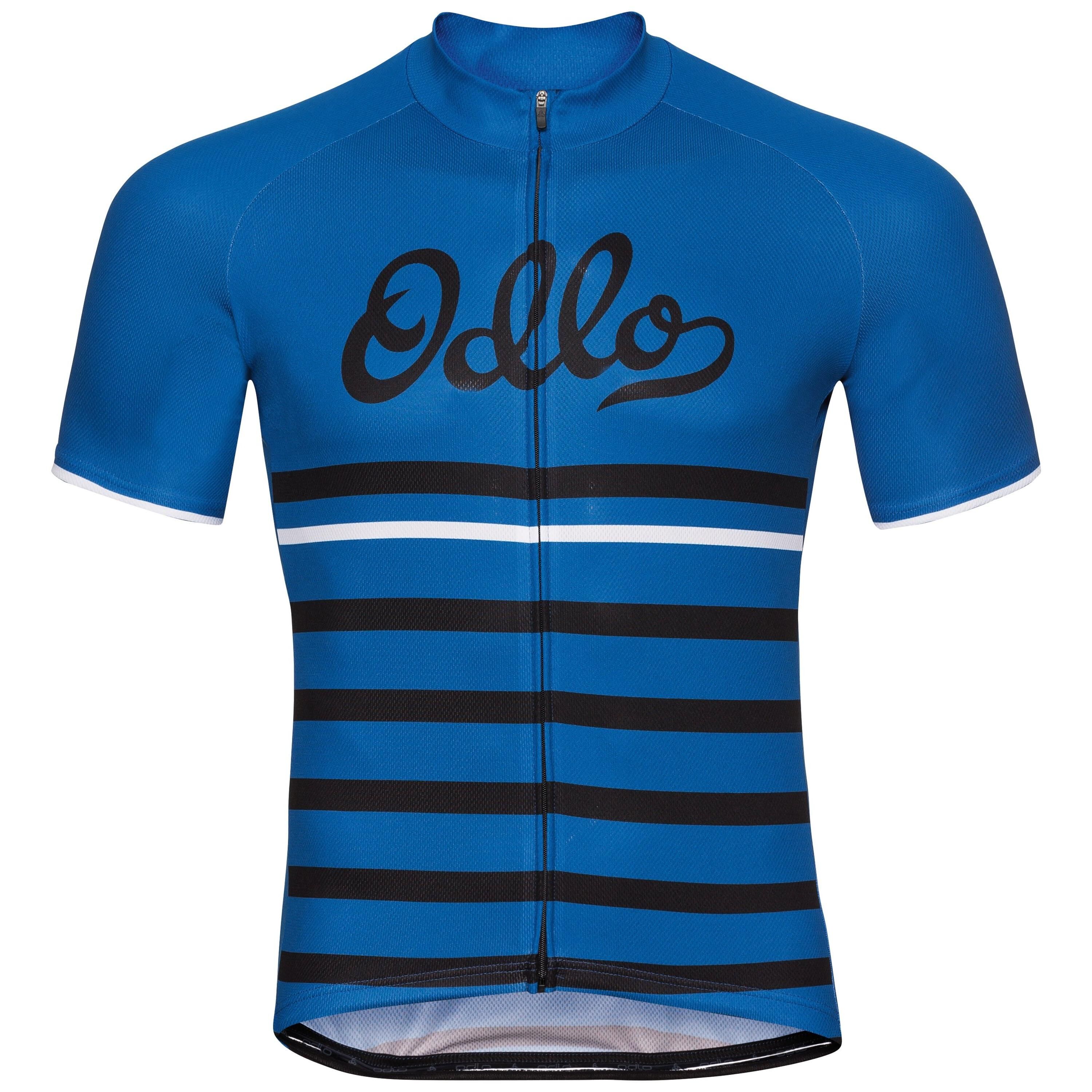 Odlo Herren FUJIN PRINT Kurzarm-Radtrikot, male, energy blue - black - retro, S