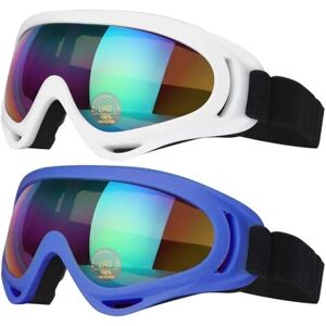 OCEAN Sæt med 2 ski- og snowboardbriller (blå og hvid) med UV-beskyttelse