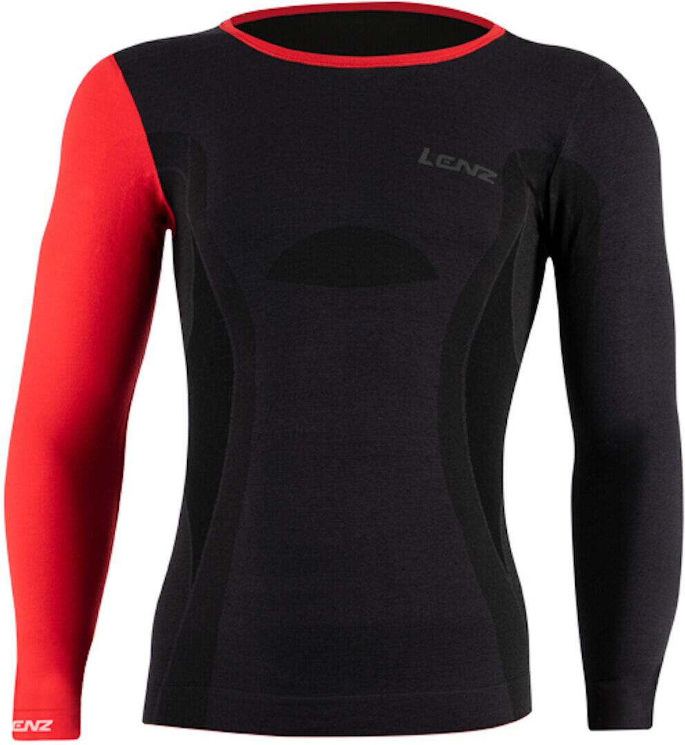 Lenz 6.0 Merino Crew Neck Camisa funcional - Negro Rojo (S)