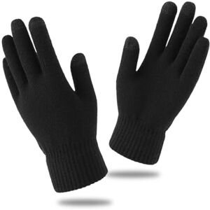 SKHAOVS Gants d'hiver en Tricot, Chauds Tricot Épais Gants pour Homme et Femmes, Gants Tactile, élastique Gants à Doigts antidérapants Coupe-Vent pour Ski Cyclisme Randonnée, Taille Unique (Noir) - Publicité