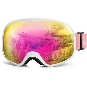 OutdoorMaster Owl Lunettes de snowboard,lunettes de ski antibuée pour enfants,Protection UV(cadre blanc+VLT 13% revo Rose) - Publicité