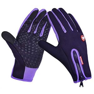 Cicilin Gants de Cyclisme, Gants d’Hiver Tactile Chaud Coupe-Vent Étanche Antidérapant Respirant Hommes Femmes Idéal pour Bicyclette Moto Ski Snowboard Randonnée Camping Violet Silicone M - Publicité