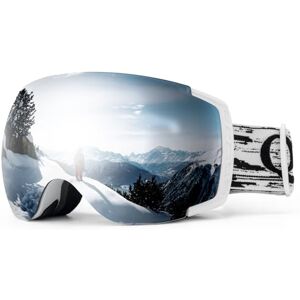 Qunature Lunettes Ski Neige OTG Homme Femme Anti-Buée Visière HD Sphérique Protection UV400 Masque Sans Cadre Motoneige Snowboard Respirant Compatible avec Casque Grand Vision Hiver Blanc - Publicité