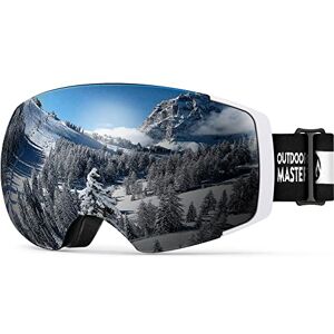 OutdoorMaster Masque de Ski Pro-Lunettes de Ski Frameless, Lentille Interchangeable 100% Protection UV400 Masques Snowboard pour Hommes&Femme(A11-Cadre Blanc Lentille Argent Revo VLT10%) - Publicité