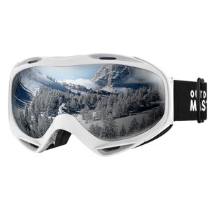 OutdoorMaster OTG Ski Goggles Lunettes de ski/snowboard pour hommes, femmes et jeunes 100% UV Protection (White Frame + VLT 10% Silver Lens) - Publicité