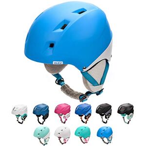 meteor Casque de Ski Snowboard Sport Helmet Homme Femme avec Ceinture Ajustées d'hiver Fentes d'Aération Mentonnière Rembourrée Clip à Masque de Ski (S 53-55 cm, Bleu/Blanc) - Publicité