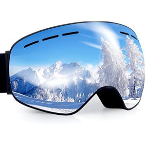 Dizokizo Lunettes de Ski Goggles Masque Snowboard Lunettes Motocross Masque pour Homme Femme Lentille Antibuée Taille Unique Argent - Publicité