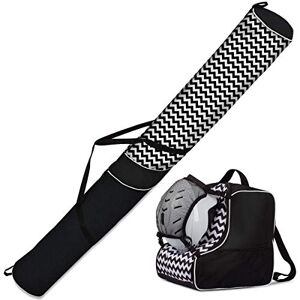 Ferocity Premium Housse à Skis Sac & Sac à Chaussures de Ski Set de Ski Sac pour Bottes 1 Paire Ski 170 cm Casque avec Poche Filet Amovible Zig Zag with Mesh [053] - Publicité