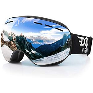 EXP VISION Masque de ski pour homme et femme Protection 100% UV400 Anti-buée sur les lunettes Lunettes de neige avec écran sphérique amovible (Argent) - Publicité