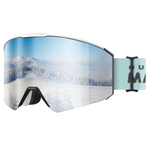 OutdoorMaster Falcon Lunettes de sports de neige pour enfants OTG, protection 100% UV,Lunettes de ski antibuée (cadre blanc + lentilles VLT 10% grises) - Publicité