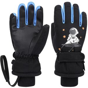 QKURT Gants de Neige pour Enfants, Garçons Hiver Chaud Mitaines de Neige Coupe-Vent avec Double Couche épaississant Enfants Snowboard Luge Gants avec Motif Astronaute Convient aux 6-10 Ans - Publicité