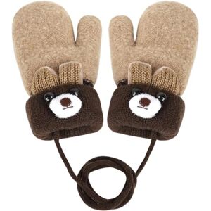 EHOTER Moufles D'hiver Pour Filles Garçons 0 à 3 Ans Moufles Tricot Ours Gants Avec Corde Gants Chauds Adorable Pour Neige Ski Snowboard Cadeau De Noël Pour Enfants (Kaki) - Publicité