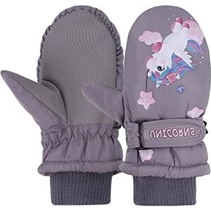 JNUYISW Gants de Ski Enfant, Moufles de Ski Fille Garçon Chaud Étanches pour Ski Snowboard et Les Activités d'hiver pour Vélo Équitation Patinage Garçons Filles 2-10 Ans, Licorne Gris - Publicité