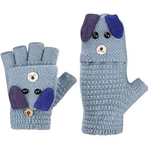 Afinder Gants Garçons Filles Mitaines Convertible Hiver Moufles Tricot Laine Gants Demi-Doigts Doux Chaud Magique Motif Chien Mignon Gloves Extérieur Ski Snowboard Cyclisme Âge 6-12 Ans - Publicité