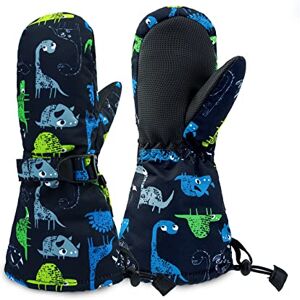 SEYUFN Gant Enfant Hiver Thermique Chaud Garçon Gants Ski Fille Polaire Doublure Étanche Bebe Moufle Enfants PU Paume Réglable Mitaine Sport Snowboard 1-6 Ans(Dinosaure Vert-Gris-Bleu,4-6 Ans) - Publicité