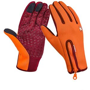 Cicilin Gants de Cyclisme, Gants d’Hiver Tactile Chaud Coupe-Vent Étanche Antidérapant Respirant Hommes Femmes Idéal pour Bicyclette Moto Ski Snowboard Randonnée Camping Orange Silicone XL - Publicité