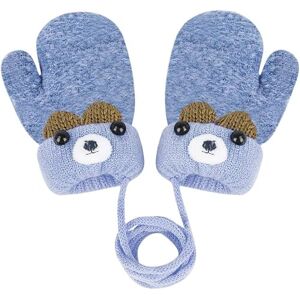 EHOTER Moufles D'hiver Pour Filles Garçons 0 à 3 Ans Moufles Tricot Ours Gants Avec Corde Gants Chauds Adorable Pour Neige Ski Snowboard Cadeau De Noël Pour Enfants (Bleu) - Publicité