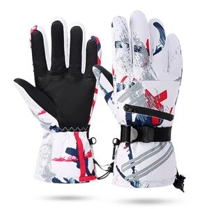 Productella Gants de neige, Gants thermiques d'hiver pour hommes et femmes, Vêtements de neige et de ski (Homme Blanc et Rouge (Taille L)) - Publicité