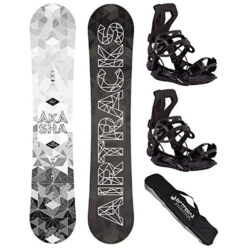 Airtracks Heren Snowboard Set Freeride Freestyle Akasha Hybrid Rocker Wide Snowboard 159 Soft Binding Master XL SB Bag