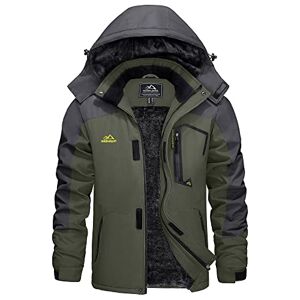 Feixun KEFITEVD Men's Waterproof Fleece Jackets Winter Warm Ski Raincoats Outdoor Thermal Coats with Detachable Hood Army Green, M