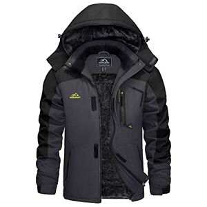Feixun KEFITEVD Winter Fleece Rain Jackets for Men Thermal Jackets for Ski Hiking Multi Pockets Coats with Hood Grey and Black, XL