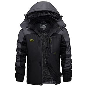 Feixun KEFITEVD Winter Fleece Rain Jackets for Men Thermal Jackets for Ski Climbing Multi Pockets Coats with Hood Black and Grey, 3XL