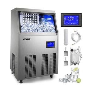 VEVOR 60 kg Kommerzielle Eismaschine 220 V Eiswürfelbereiter Kommerzielle Eiswürfelbereiter Edelstahl mit Ablaufpumpe und LCD-Bildschirm