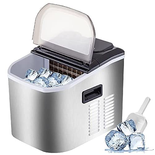 CNBYDK Elektrische ijsmachine en compacte drinkbare ijsmachine IJsmachine Aanrecht, 9 blokjes Klaar in 8 minuten, 18 kg in 24 uur, met ijsschep en mand, perfect voor thui