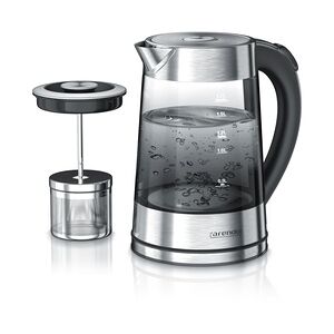 Arendo Edelstahl Glas Wasserkocher mit Teesieb und Rauchglas Teekocher Infusion 1,7 Liter