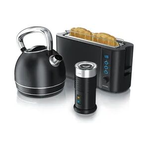 Arendo Frühstücks-Set in Schwarz matt - Wasserkocher / Toaster / Milchaufschäumer