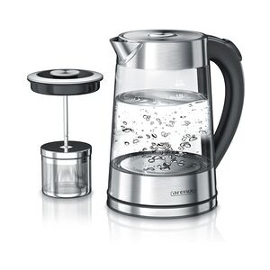 Arendo Wasserkocher 1,7 l, 2200 W, Edelstahl & Glas mit Teesieb, Teekocher, Temperaturwahl 40° C - 100° C