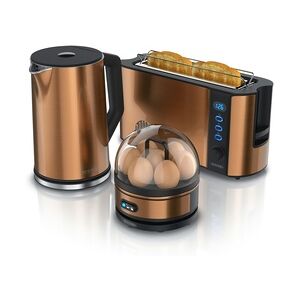 Arendo - Wasserkocher mit Toaster und Eierkocher SET Edelstahl Kupfer Wasserkocher 1,5L 40° - 100°C, Toaster 2 Scheiben LED-Display 6 Bräunungsgrade