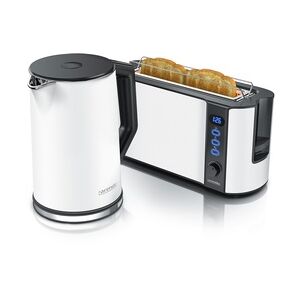 Arendo Frühstücks-Set, 2-Scheiben Langschlitz-Toaster/Wasserkocher 1,5L, Weiß
