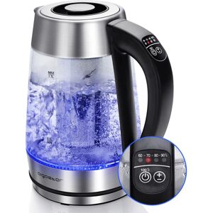 AIGOSTAR Glas Wasserkocher mit Temperatureinstellung 1,7L, 2-in-1 Teekocher mit Edelstahl Teesieb, Temperaturwahl 60°-100°C Farbwechsel led Beleuchtung, 120