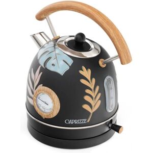 Wasserkessel Caprizze Nara 2200 W Edelstahl mit integriertem Thermometer Fassungsvermögen 1,8 l Blumendekoration und Holzeffekt