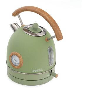 Wasserkessel Caprizze Nara 2200 W Edelstahl mit integriertem Thermometer Fassungsvermögen 1,8 l Mattgrün und Holzeffekt