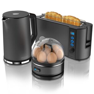 Arendo - Wasserkocher mit Toaster und Eierkocher SET Edelstahl Grau Wasserkocher 1,5L 40° - 100°C, Toaster 2 Scheiben LED-Display 6 Bräunungsgrade