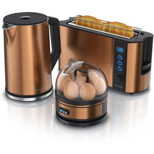 Arendo - Wasserkocher mit Toaster und Eierkocher SET Edelstahl Kupfer Wasserkocher 1,5L 40° - 100°C, Toaster 2 Scheiben LED-Display 6 Bräunungsgrade