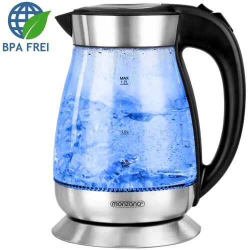Deuba® Wasserkocher Schwarz/Silber Glas/Edelstahl 1,7L