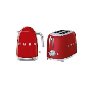 SMEG Bouilloire 1.7l 7 Tasses + Toaster 2 Fentes 950w Rouge Années 50 Usage Non Intensif Smeg