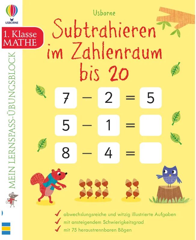 Usborne Verlag Mein Lernspaß-Übungsblock: Subtrahieren im Zahlenraum bis 20