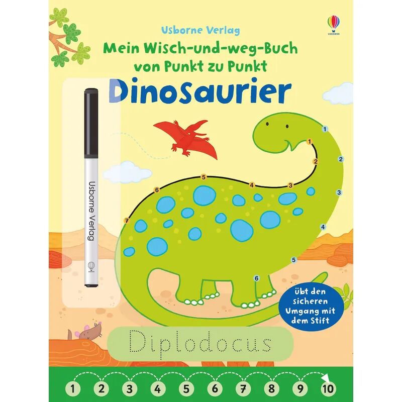Usborne Verlag Mein Wisch-und-weg-Buch von Punkt zu Punkt - Dinosaurier
