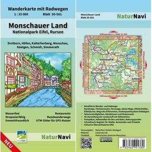 NaturNavi - Monschauer Land - Nationalpark Eifel, Rursee: Wanderkarte mit Radwegen, Blatt 30-561, 1 : 25 000, Dreiborn, Höfen, Kalterherberg, Monschau, Roetgen, ... (NaturNavi Wanderkarte mit Radwegen 1:25 000)