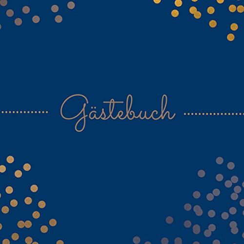 Gästebuch Hochzeit – Gästebuch schön gestaltet – 1000 Seiten – quadratisch 21 x 21 cm – weißes Papier 90g/m² – FSC Papier: Hardcover goldene Punkte auf blau – blanko – für Hochzeit, Geburtstag, Taufe