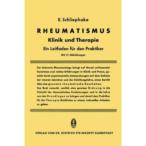 Erwin Schliephake – Rheumatismus: Klinik Und Therapie Ein Leitfaden Für Den Praktiker