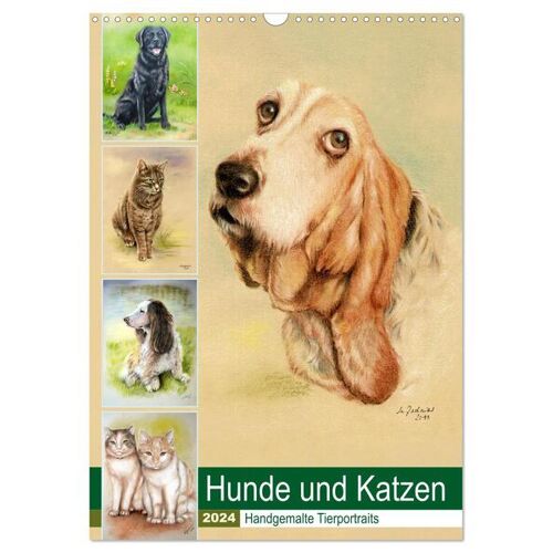 Hunde Und Katzen - Handgemalte Tierportraits (Wandkalender 2024 Din A3 Hoch) Calvendo Monatskalender