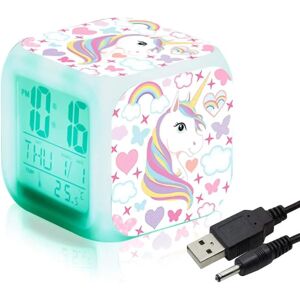 Unicorn Girl digitalt vækkeur, Cube LED LCD lyser med lys