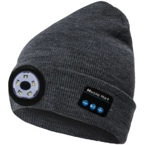 Mørkegrå Bluetooth Beanie Hat med LED Lampe til Mænd Kvinder Musik