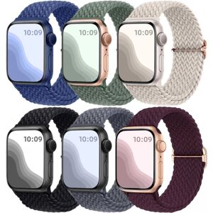 6-pak flettet solo-løkke kompatibel med Apple Watch-remme 40 mm 38 mm 41 mm til kvinder mænd, justerbar nylon elastisk elastisk sportsudskiftningsbånd colorful（A) 38/40/41MM