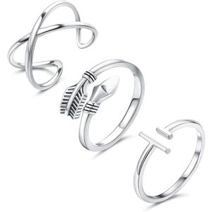XYLS Åbne Justerbare 925 Sterling Sølv Ringe til Kvinder Mænd Minimalistiske Cross Arrow Stable Ringe Sæt Størrelse 6-9 (Sølv 3 STK)